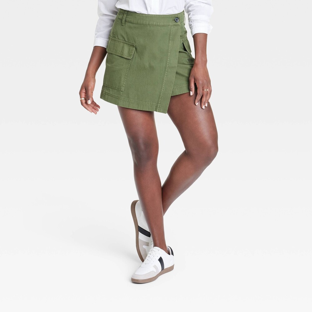 Wrap Mini Skirt - Olive Green